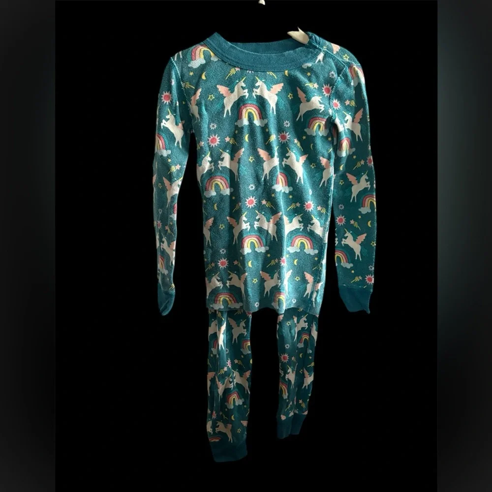 Hanna Andersson Teal Unicorn and Rainbow Pajama Set